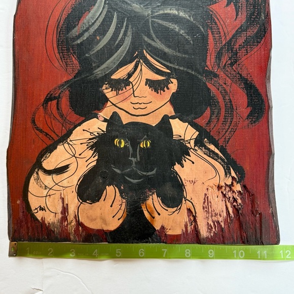 Vintage 60s/70s Jan McPherson Original Goth Girl Painting on Wood - Picture 6 of 9